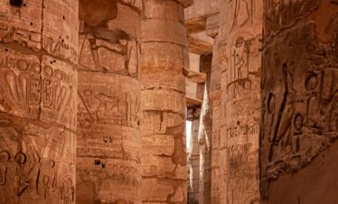 Close-up of ancient columns with detailed hieroglyphics